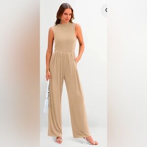 Elegant Sleeveless Beige Jumpsuit